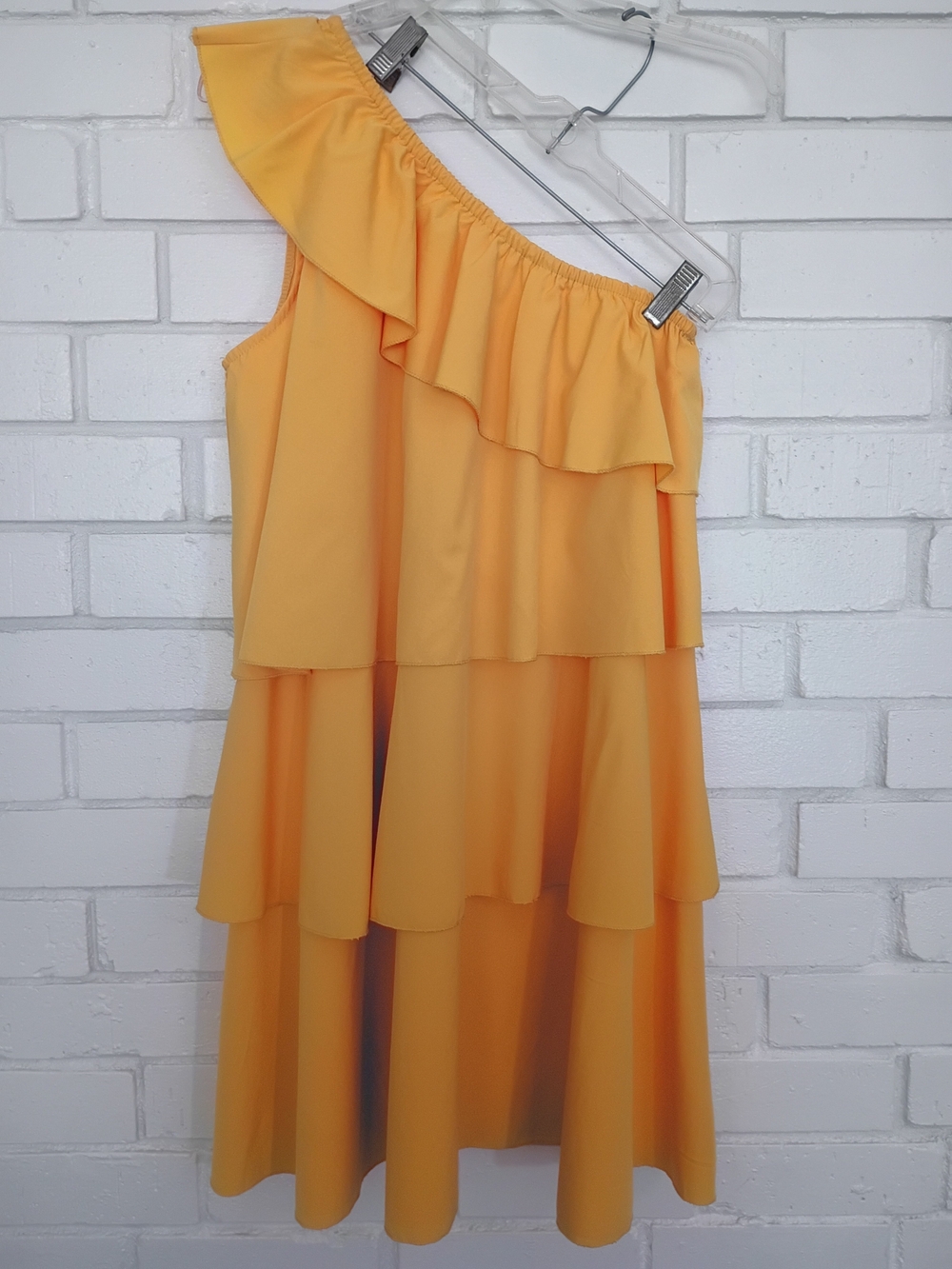 Marigold Size L One Shoulder Tiered Ruffle Mini Dress 100% Polyester